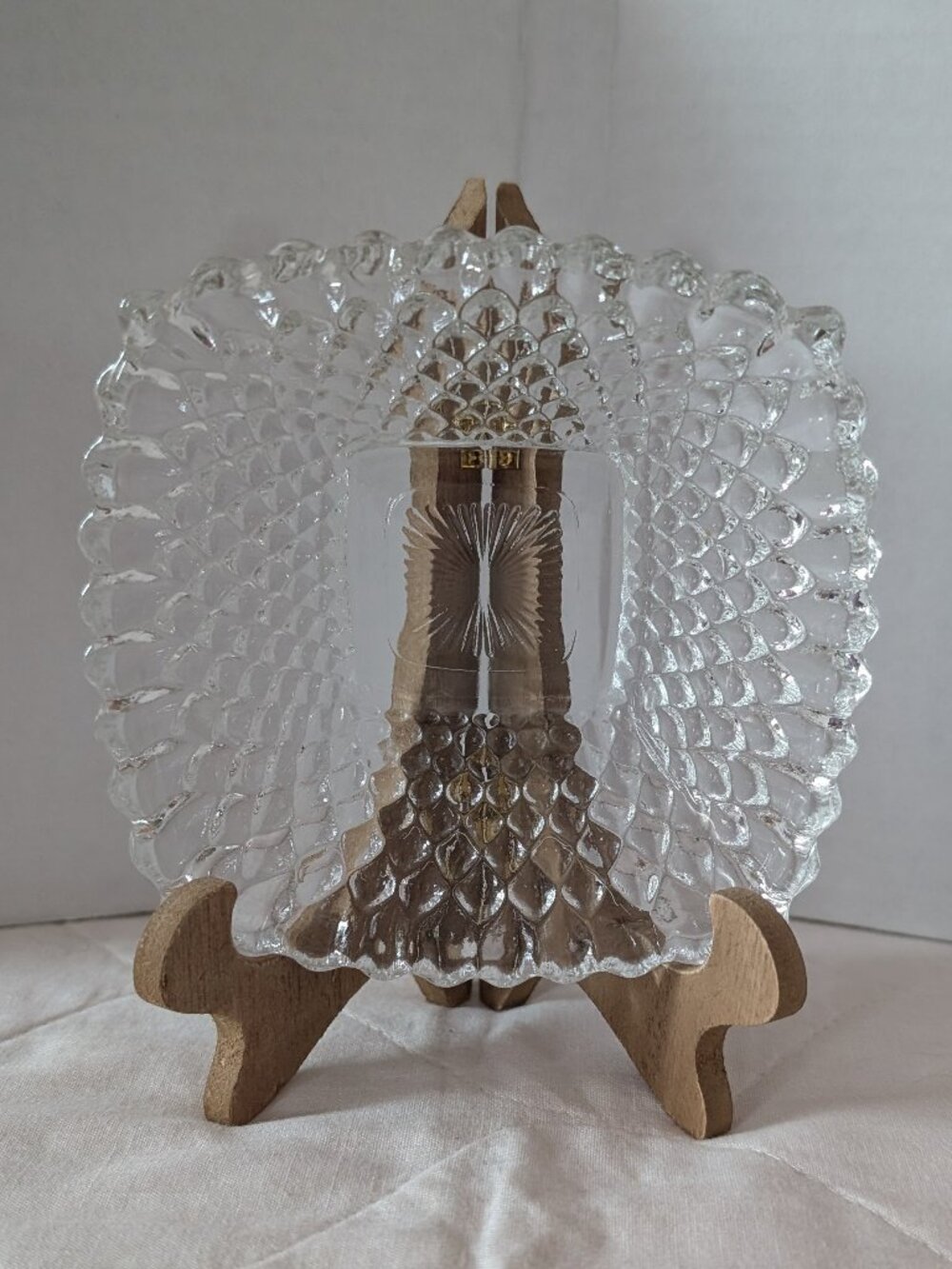 Vintage Indiana Glass Diamond Cut Square Starburst Bottom Candy Dish - 4.5" Dia.